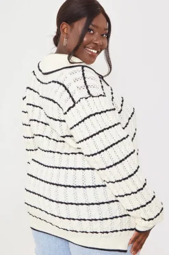 Monochrome Stripe Recycled Pointelle Jumper