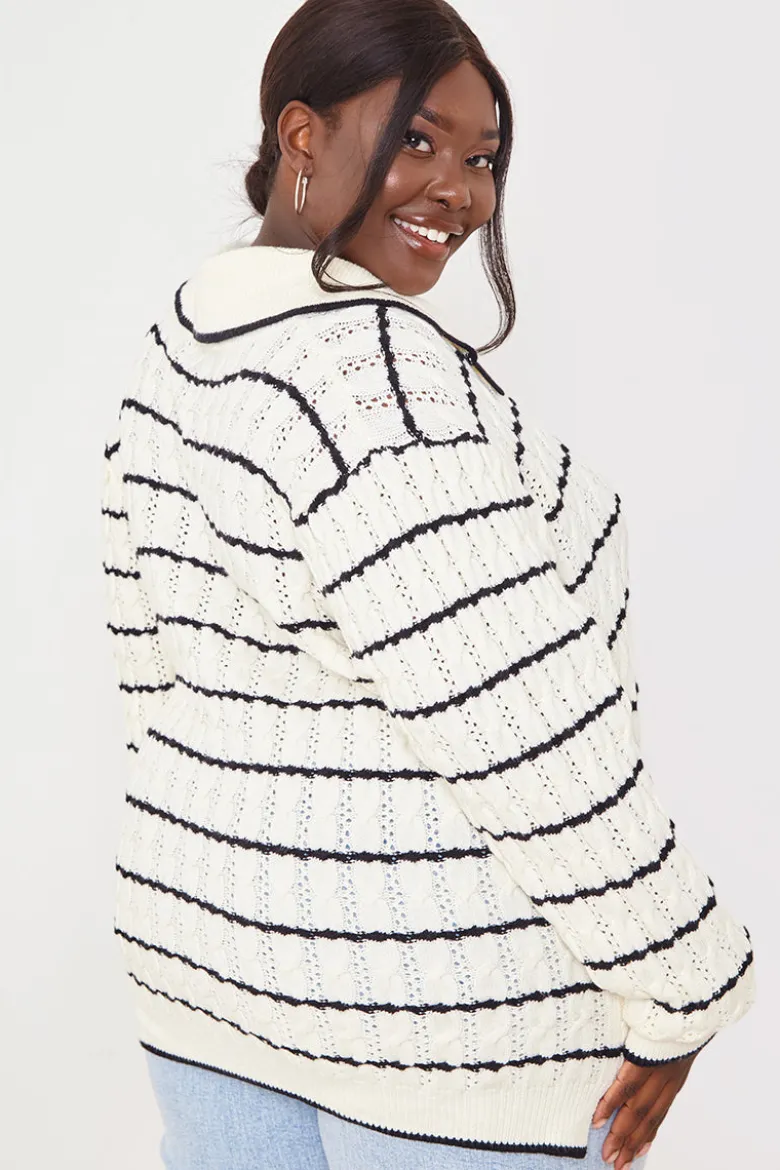 Monochrome Stripe Recycled Pointelle Jumper