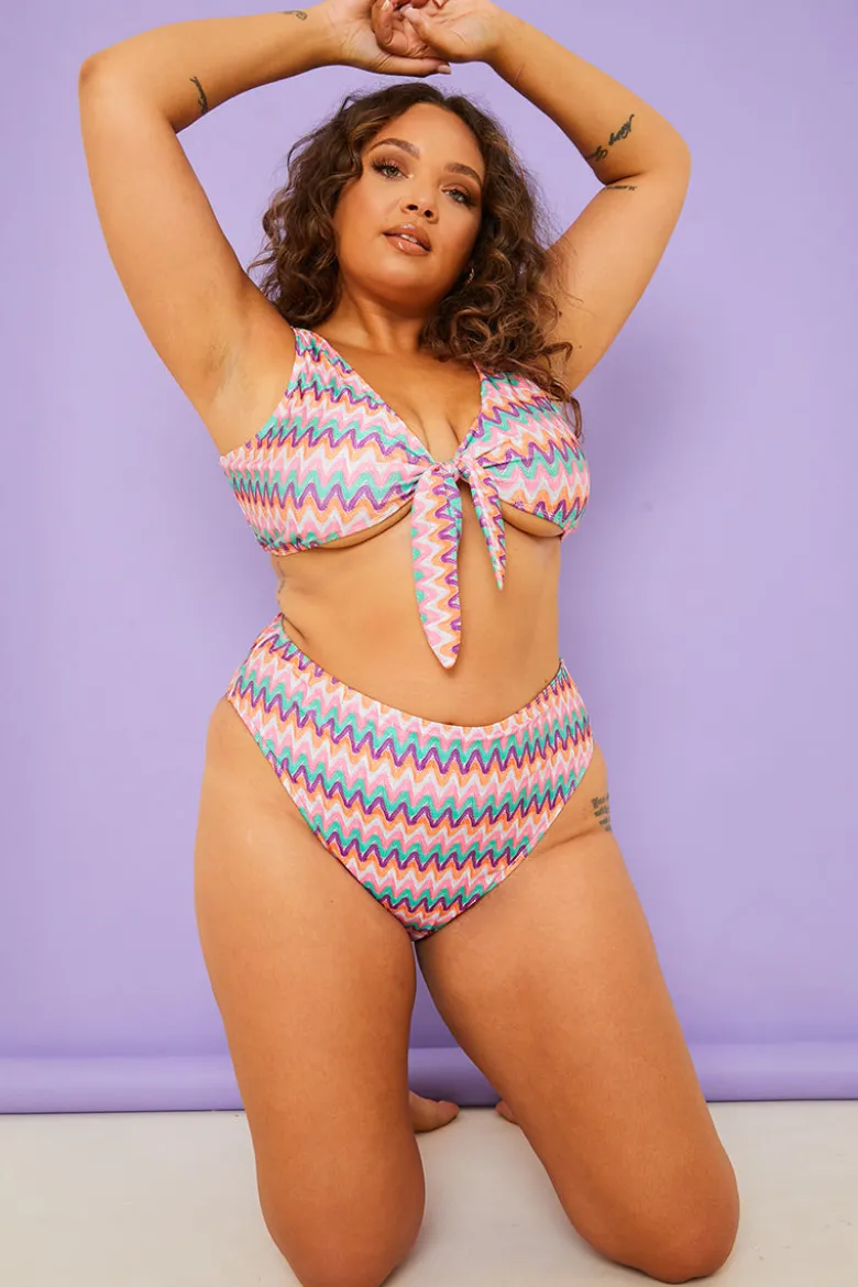 Multi Zig Zag High Waisted Bikini Bottoms