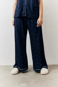 Navy Cherry Print Shirt and Trouser PJ Set