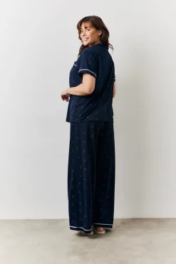 Navy Cherry Print Shirt and Trouser PJ Set