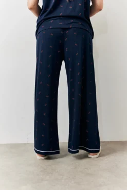 Navy Cherry Print Shirt and Trouser PJ Set