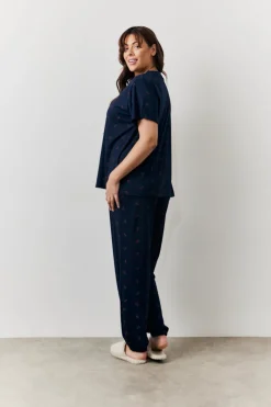 Navy Cherry Print T Shirt and Cuff Jogger Pj Set