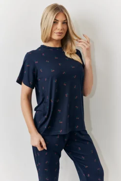 Navy Cherry Print T Shirt and Cuff Jogger Pj Set