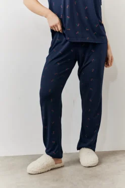 Navy Cherry Print T Shirt and Cuff Jogger Pj Set