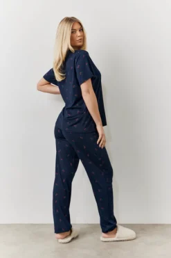 Navy Cherry Print T Shirt and Cuff Jogger Pj Set