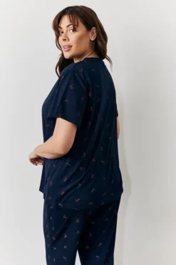 Navy Cherry Print T Shirt and Cuff Jogger Pj Set