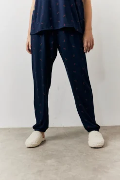Navy Cherry Print T Shirt and Cuff Jogger Pj Set