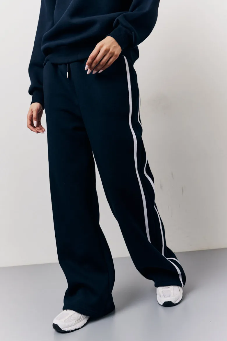 Navy Fits Wide Leg Side Stripe Co-Ord Jogger
