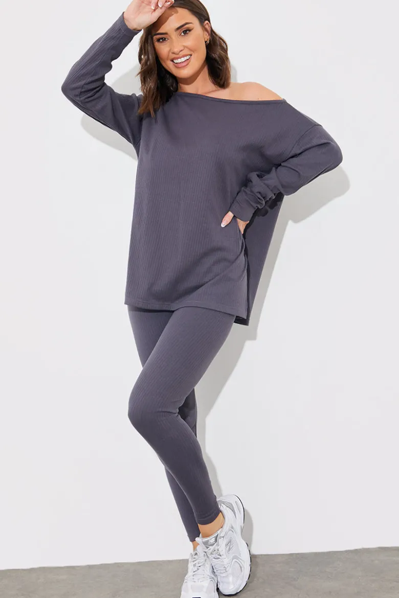 Off The Shoulder Long Sleeve T Shirt And Legging Set