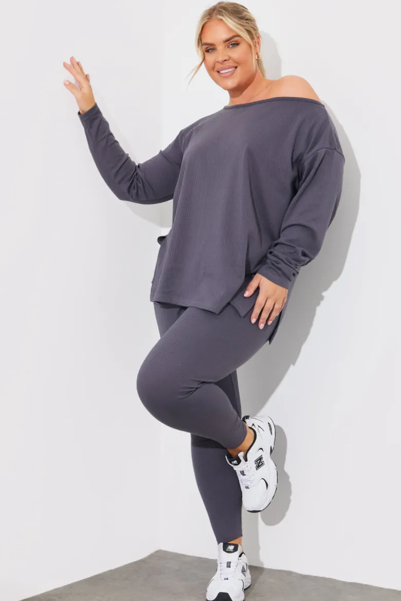 Off The Shoulder Long Sleeve T Shirt And Legging Set