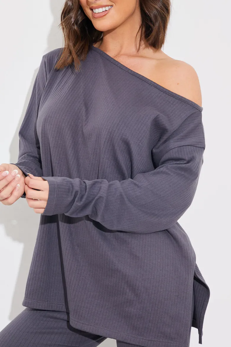 Off The Shoulder Long Sleeve T Shirt And Legging Set