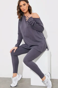 Off The Shoulder Long Sleeve T Shirt And Legging Set