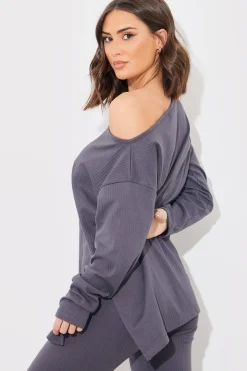 Off The Shoulder Long Sleeve T Shirt And Legging Set