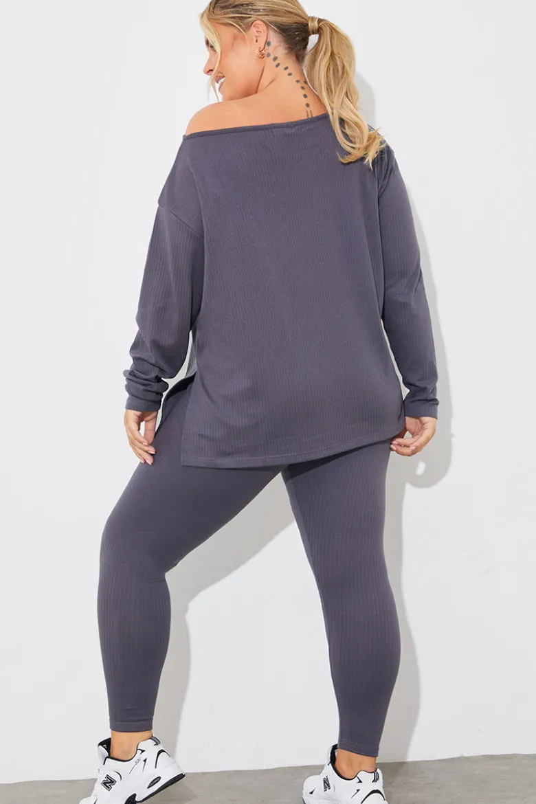 Off The Shoulder Long Sleeve T Shirt And Legging Set