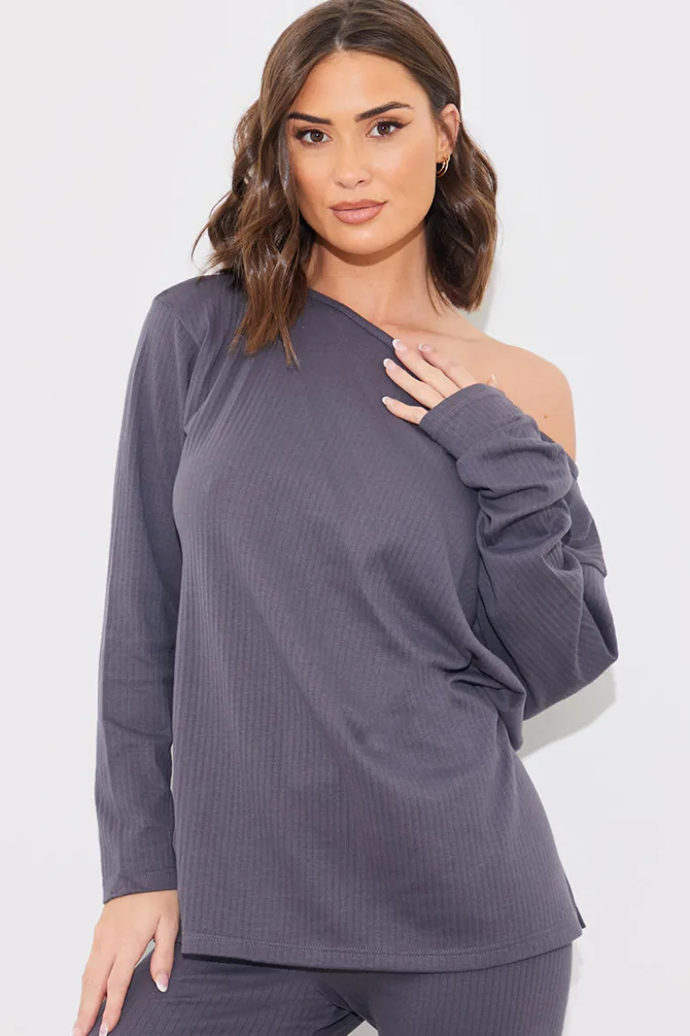 Off The Shoulder Long Sleeve T Shirt And Legging Set