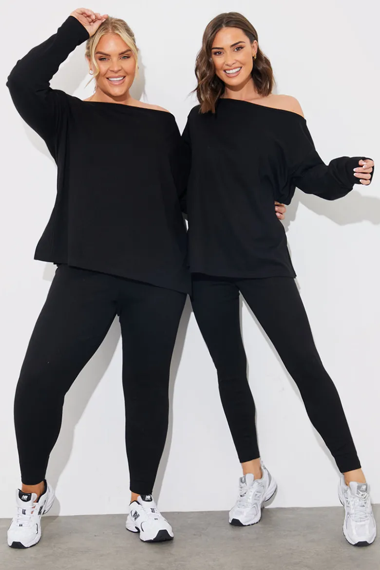 Off The Shoulder Long Sleeve T Shirt And Legging Set