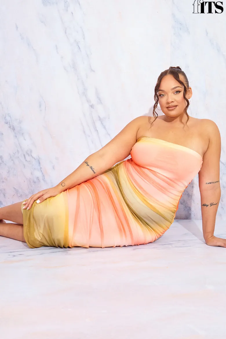 Ombre Mesh Bandeau Midi Dress