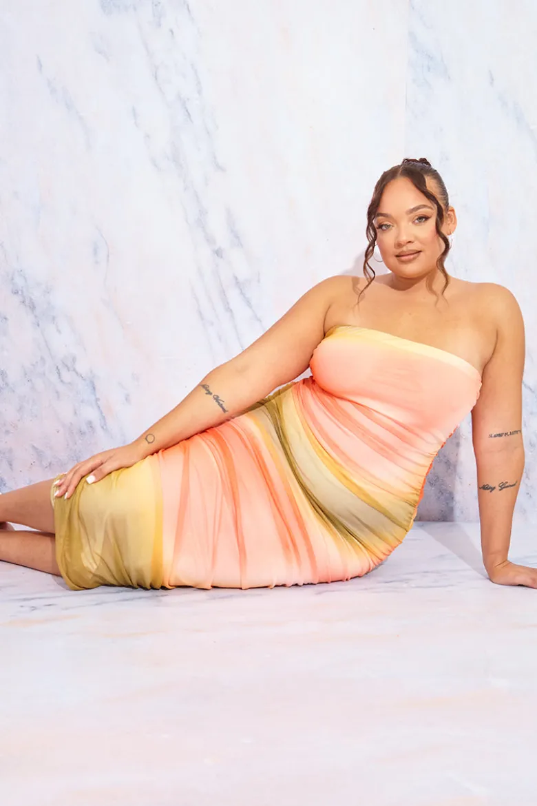 Ombre Mesh Bandeau Midi Dress
