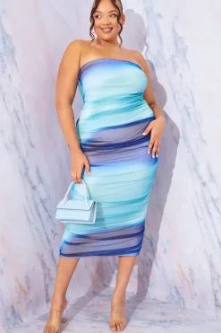 Ombre Mesh Bandeau Midi Dress