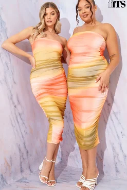 Ombre Mesh Bandeau Midi Dress