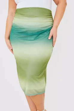 Ombre Mesh Midi Skirt