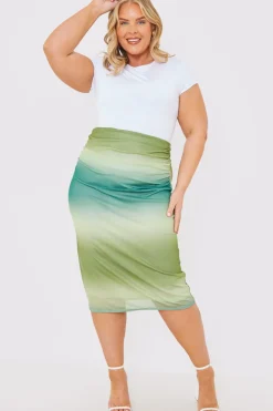 Ombre Mesh Midi Skirt