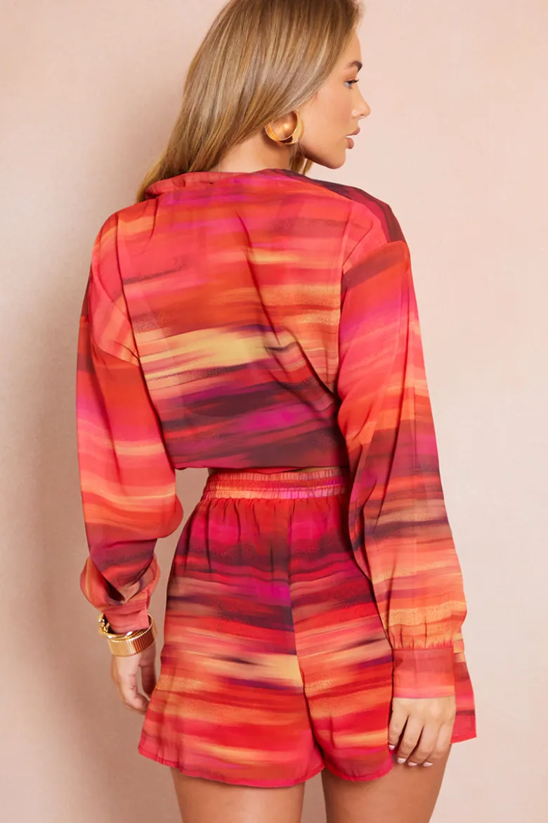Ombre Print Chiffon Lined Co-Ord Beach Shorts