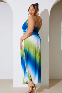 Ombre Satin Cowl Neck Maxi Dress