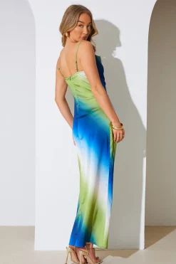 Ombre Satin Cowl Neck Maxi Dress
