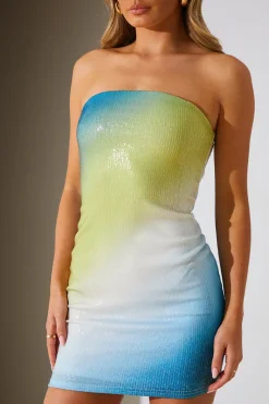 Ombre Sequin Bandeau Mini Dress