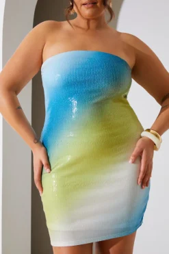 Ombre Sequin Bandeau Mini Dress