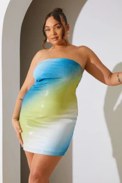 Ombre Sequin Bandeau Mini Dress