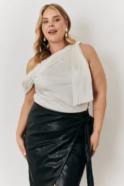 One Shoulder Draped Satin Top