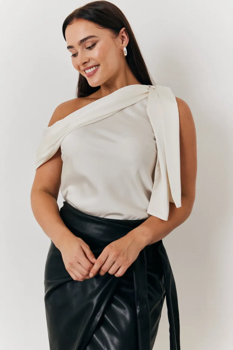 One Shoulder Draped Satin Top