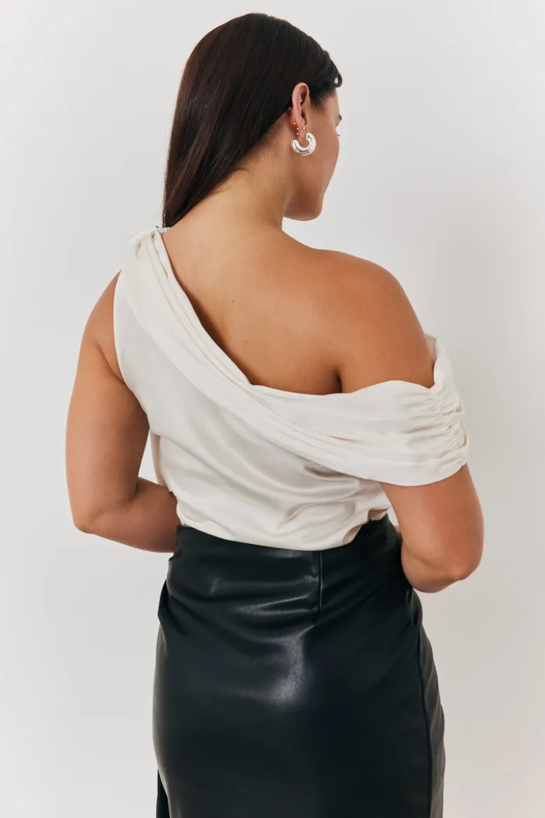 One Shoulder Draped Satin Top