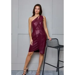One Shoulder PU Cut Out Mini Dress in Purple