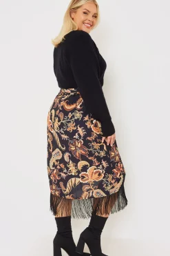 Paisley Print Wrap Midi Skirt