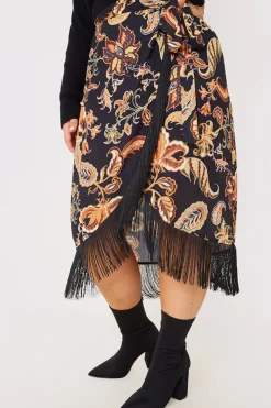 Paisley Print Wrap Midi Skirt