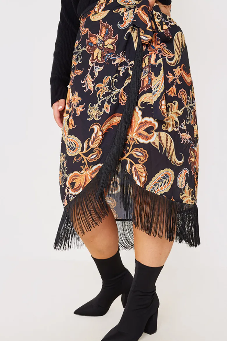 Paisley Print Wrap Midi Skirt