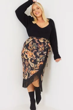 Paisley Print Wrap Midi Skirt