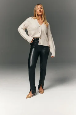 Perfect Sculpting High Waisted Leather Look Zip Front Legging