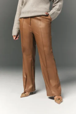 Perfect Sculpting High Waisted Leather Look Straight Leg Trouser