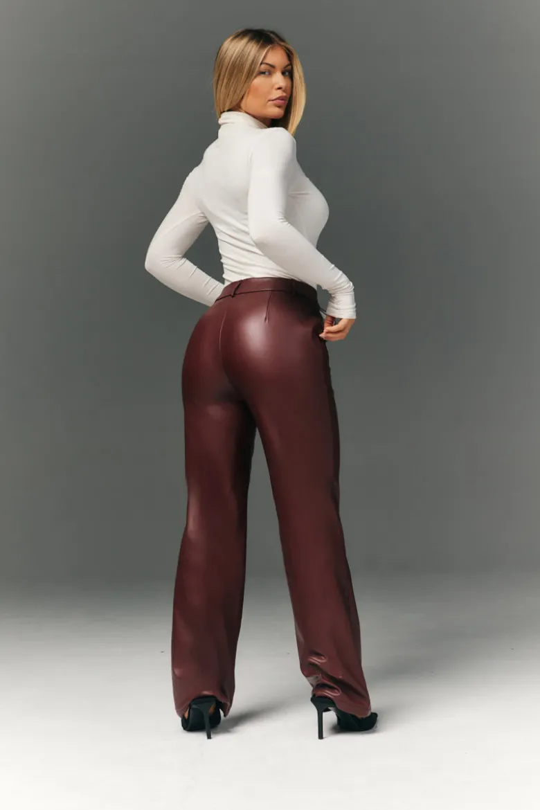 Perfect Sculpting High Waisted Leather Look Straight Leg Trouser