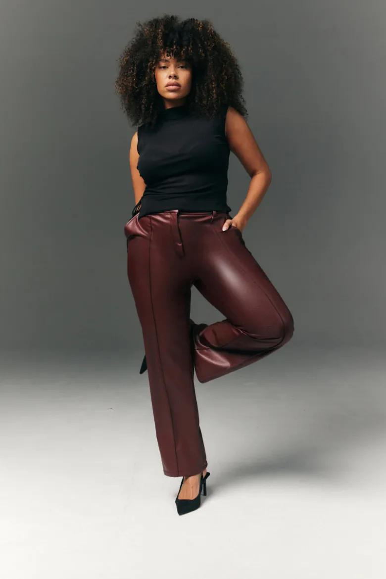 Perfect Sculpting High Waisted Leather Look Straight Leg Trouser