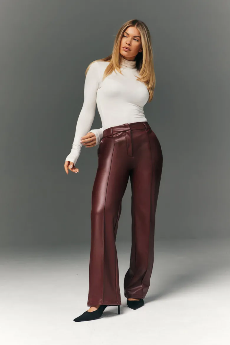 Perfect Sculpting High Waisted Leather Look Straight Leg Trouser