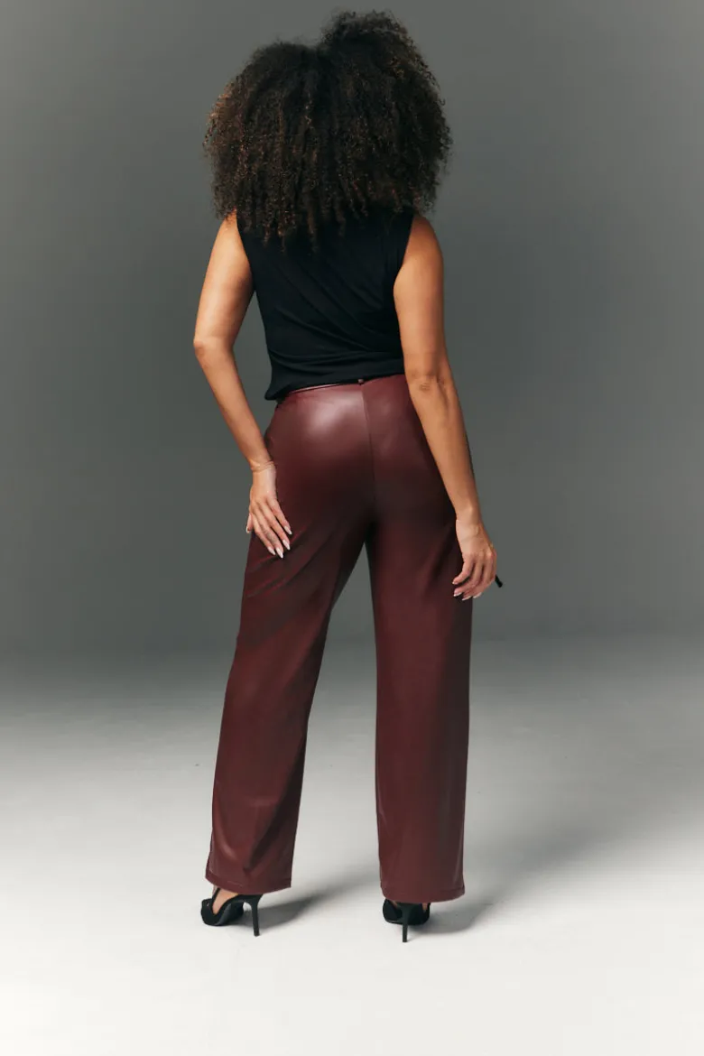 Perfect Sculpting High Waisted Leather Look Straight Leg Trouser
