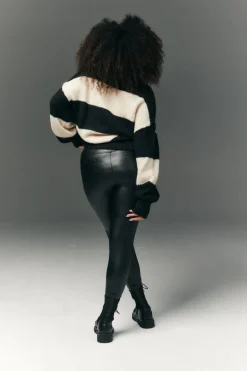 Perfect Sculpting High Waisted Leather Look Leggings With Back Pocket