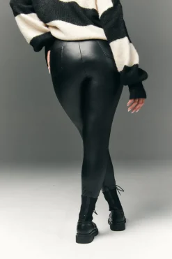 Perfect Sculpting High Waisted Leather Look Leggings With Back Pocket