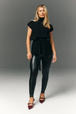 Perfect Sculpting High Waisted Leather Look Leggings With Back Pocket
